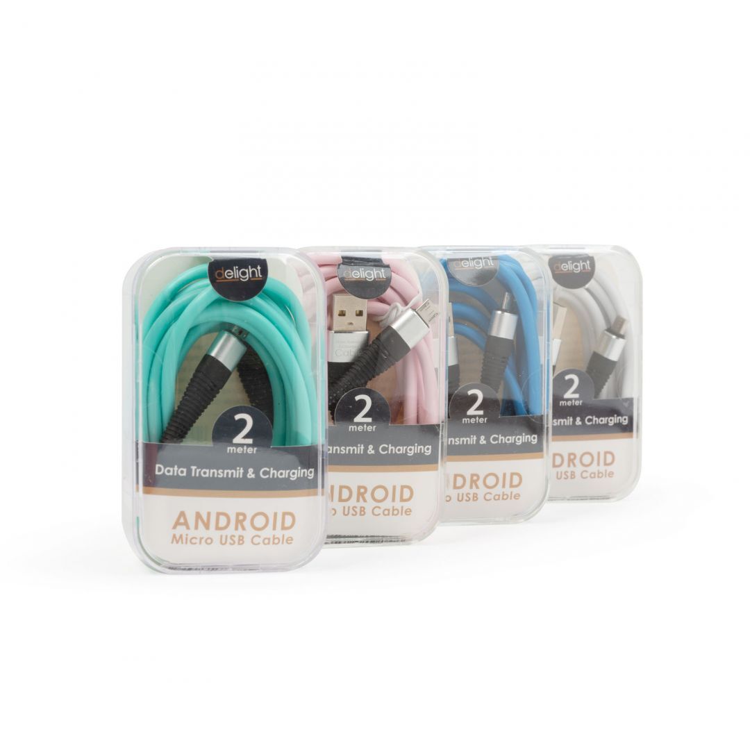 Delight Android adatk&aacute;bel szilikon bevonat 2m (vegyes sz&iacute;n)