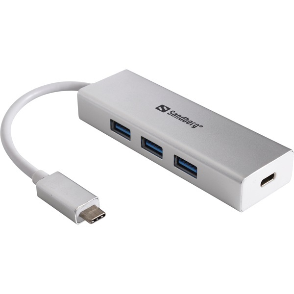 Kábel Átalakító - USB-C to 3xUSB3.0 Converter (ezüst; USB-C bemenet; 3xUSB3.0 + 1xUSB-C power kimenet)
